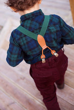 Load image into Gallery viewer, Pink suspenders with green bow tie
